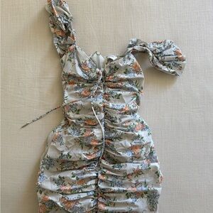 House of CB Floral Ruched Dress - White and Orange